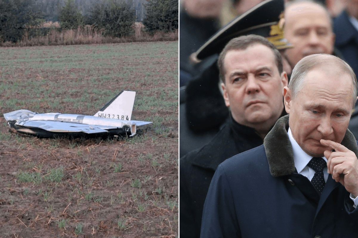 A drone, Mr Medvedev and Mr Putin