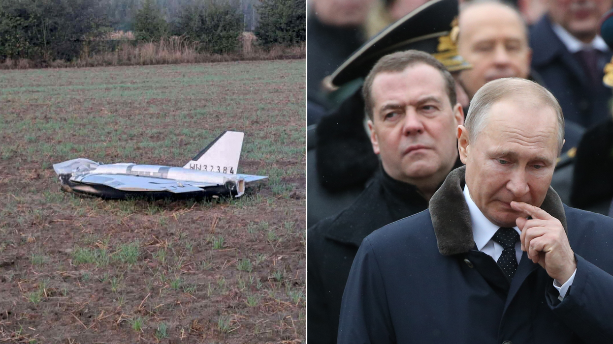 A drone, Mr Medvedev and Mr Putin