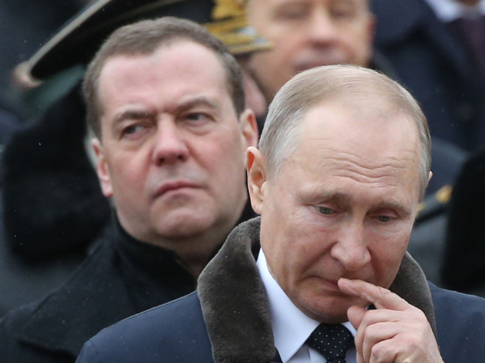 A drone, Mr Medvedev and Mr Putin