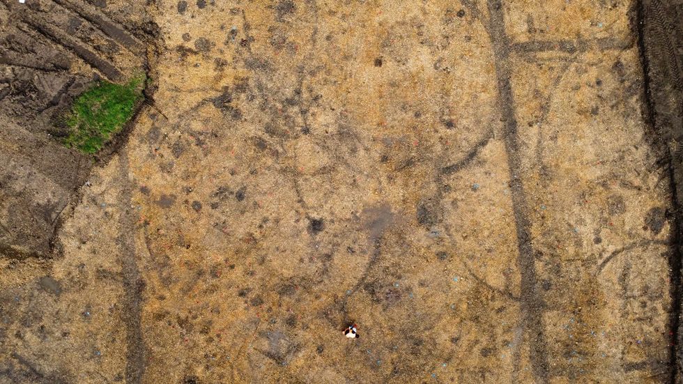 A drone photo showing the marks left behind by the roundhouses