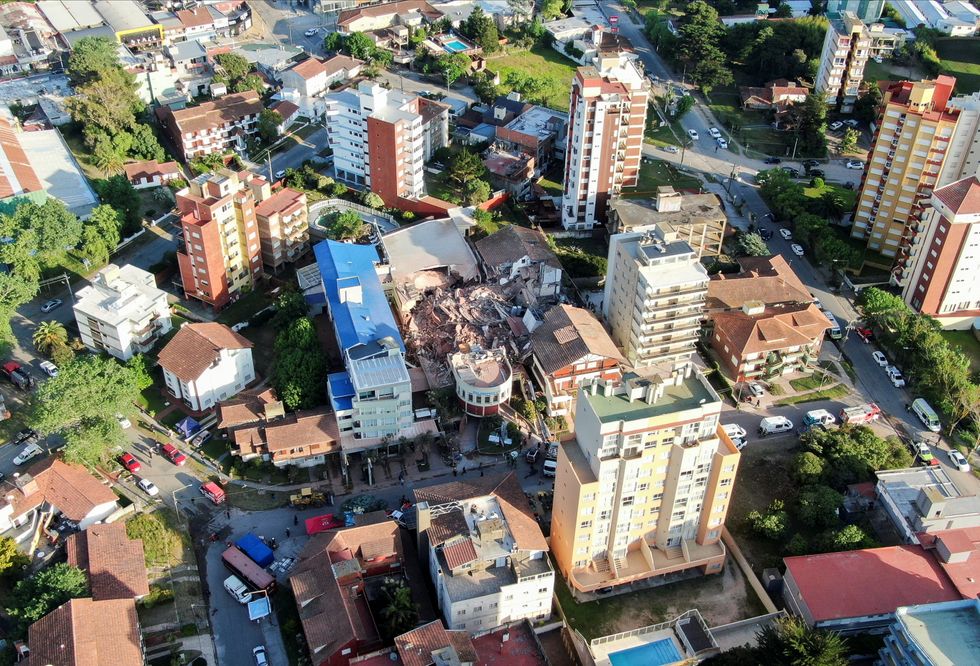 A drone view shows the remains of the hotel Dubrovnik,\u200b