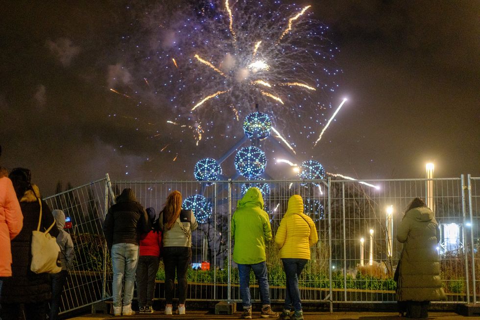 A fireworks show at the Atomium in Brussels, part of celebrations on New Year's Eve