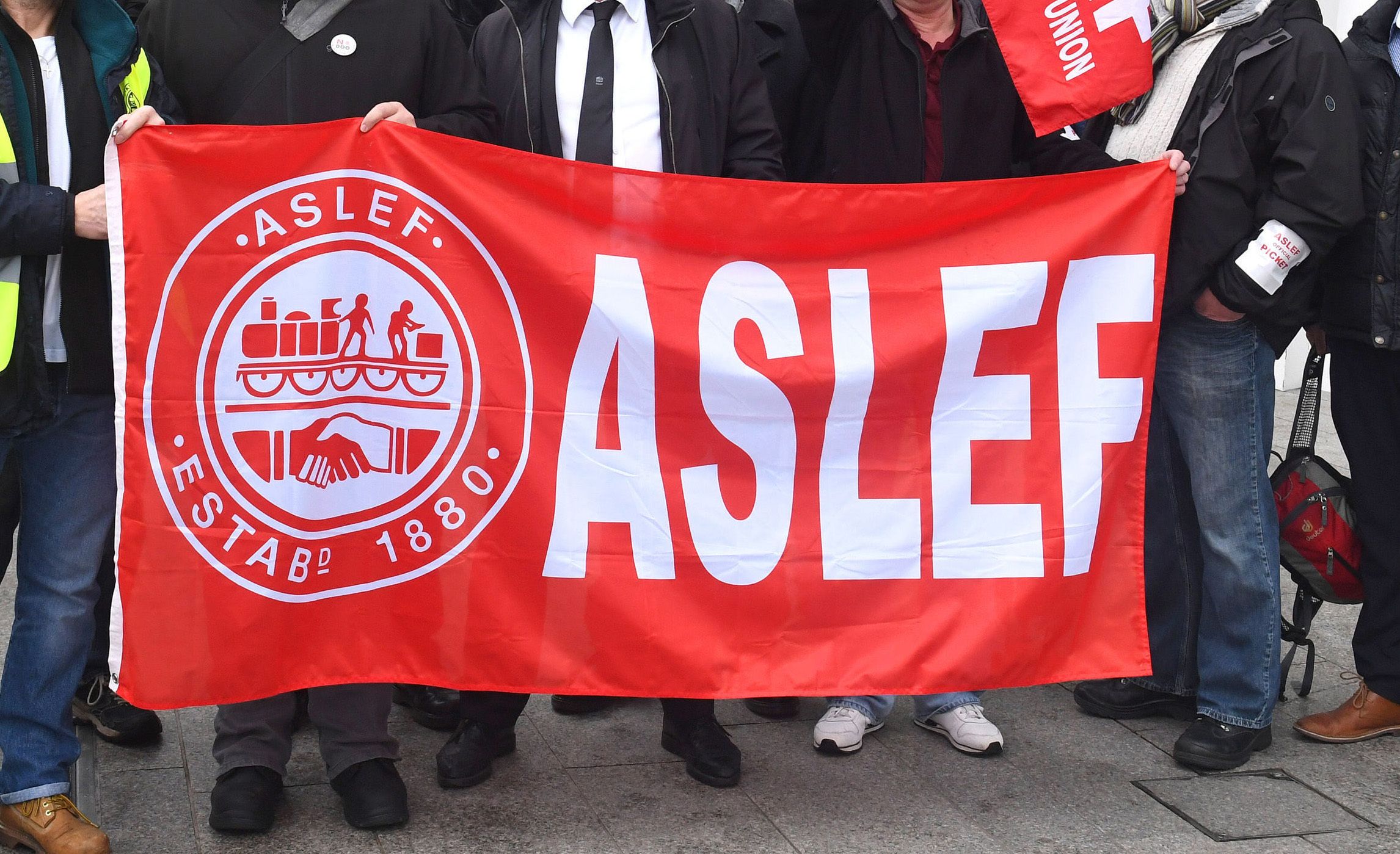 A flag on an Aslef picket line