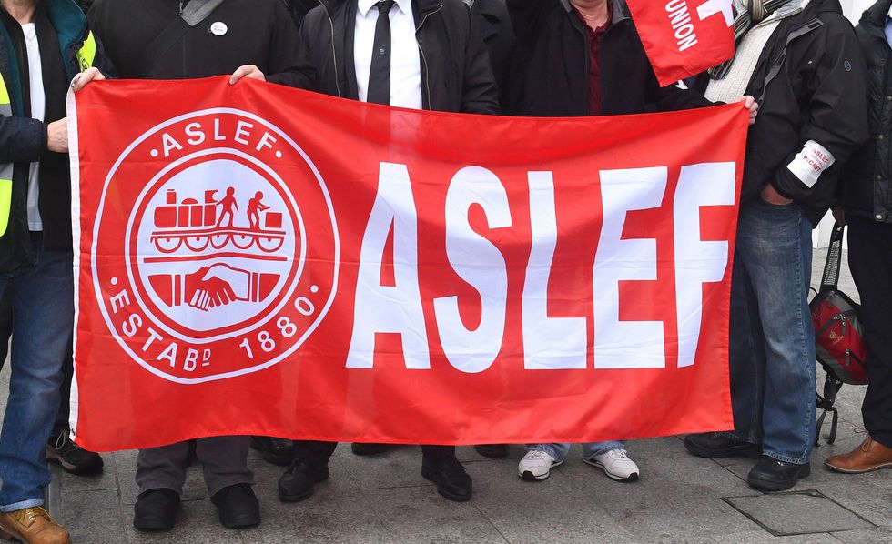A flag on an Aslef picket line