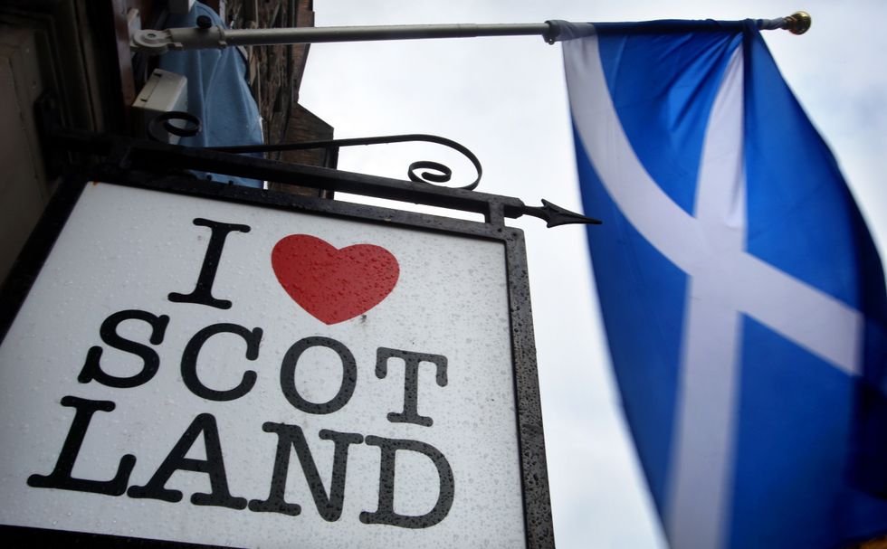 A flag outside a Scottish memorabilia shop on Edinburgh's Royal Mile.