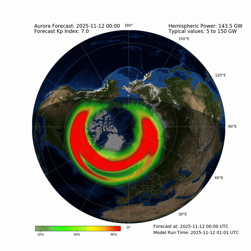 A forecast map for the Northern Lights