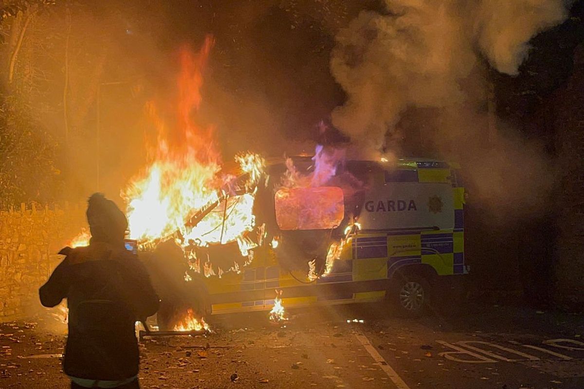 A Garda van was set alight