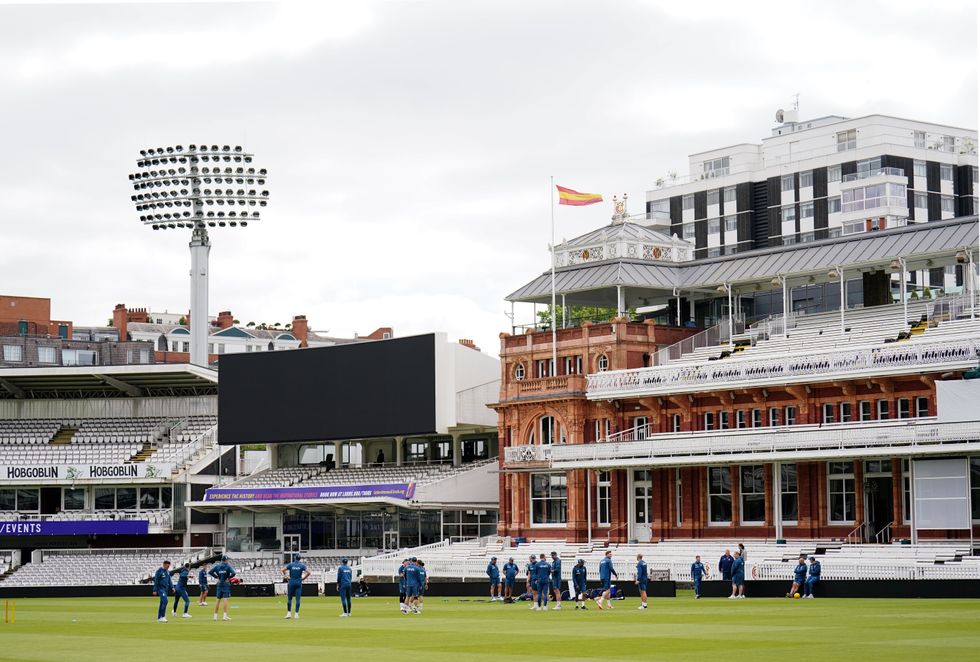 A general view of England players during a nets session at Lord's Cricket Ground, London