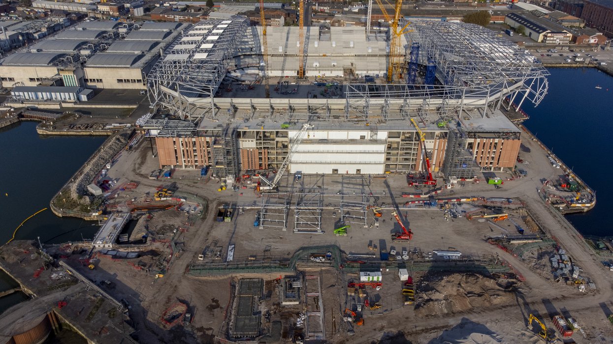 A general view of Everton FC's new stadium under construction at Everton Stadium at Bramley-Moore Dock in Liverpool