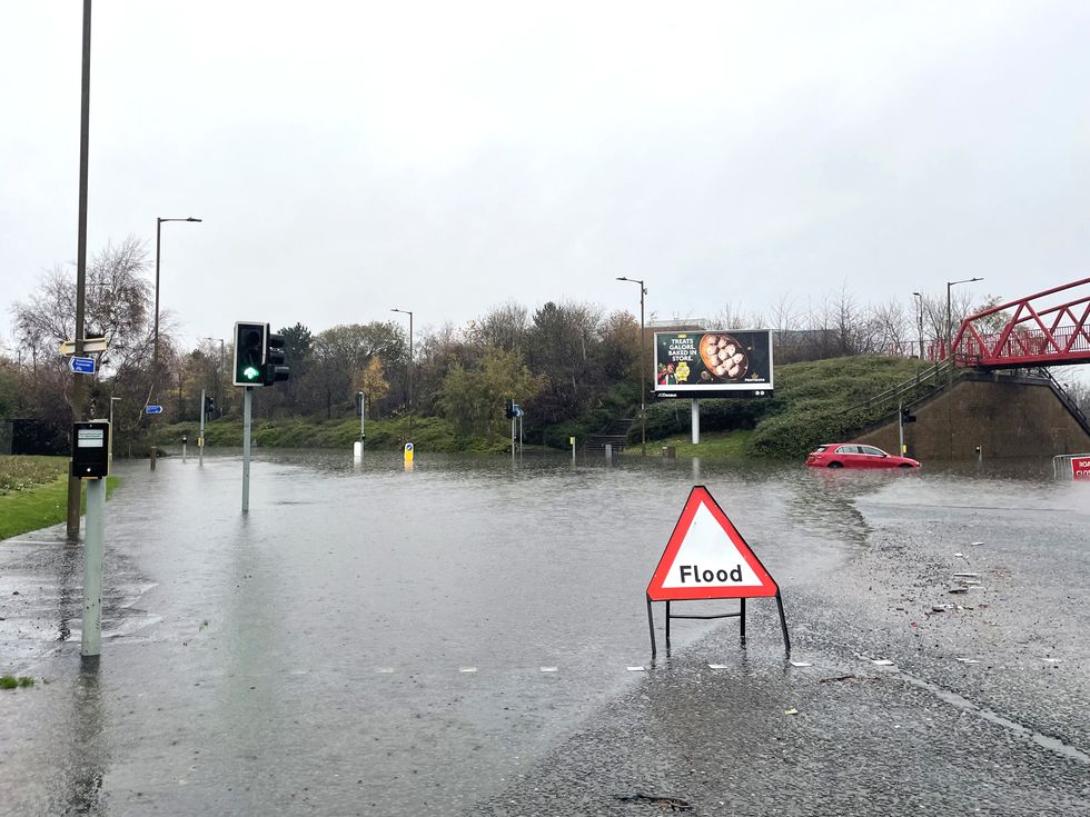 A general view of flooding in Edinburgh, as an amber weather warning in eastern Scotland has been extended as heavy rain drenches parts of the country, with flooding leading to school closures and disruption on roads and railways. The amber %22heavy rain%22 alert, covering Aberdeen, Aberdeenshire, Angus and Perth and Kinross, warns some fast-flowing or deep floodwater is likely, %22causing danger to life%22. Picture date: Friday November 18, 2022.