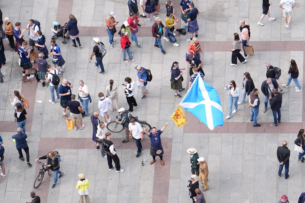 A general view of Scotland fans in Marienplatz, viewed from St. Peter's Church, Munich