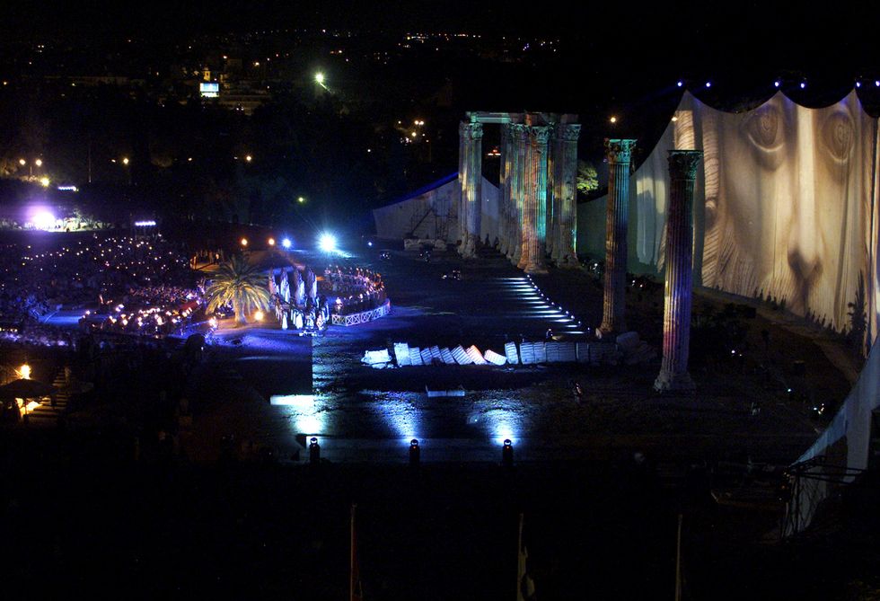 A general view of the Temple of Zeus in Athens during a concert by Greek composer Vangelis.