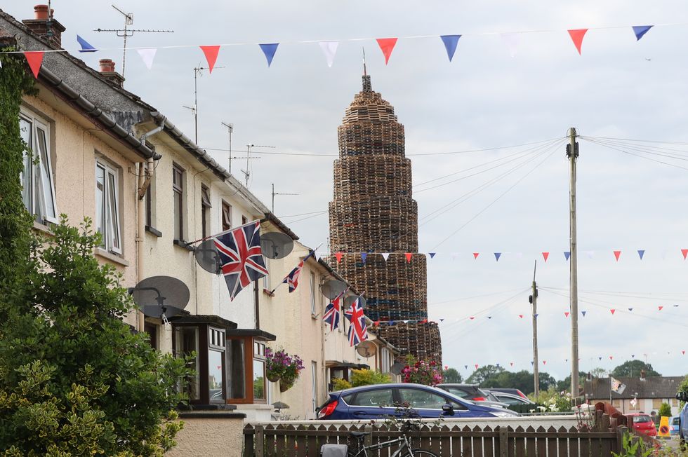 A giant bonfire in the loyalist Corcrain area of Portadown in Northern Ireland.