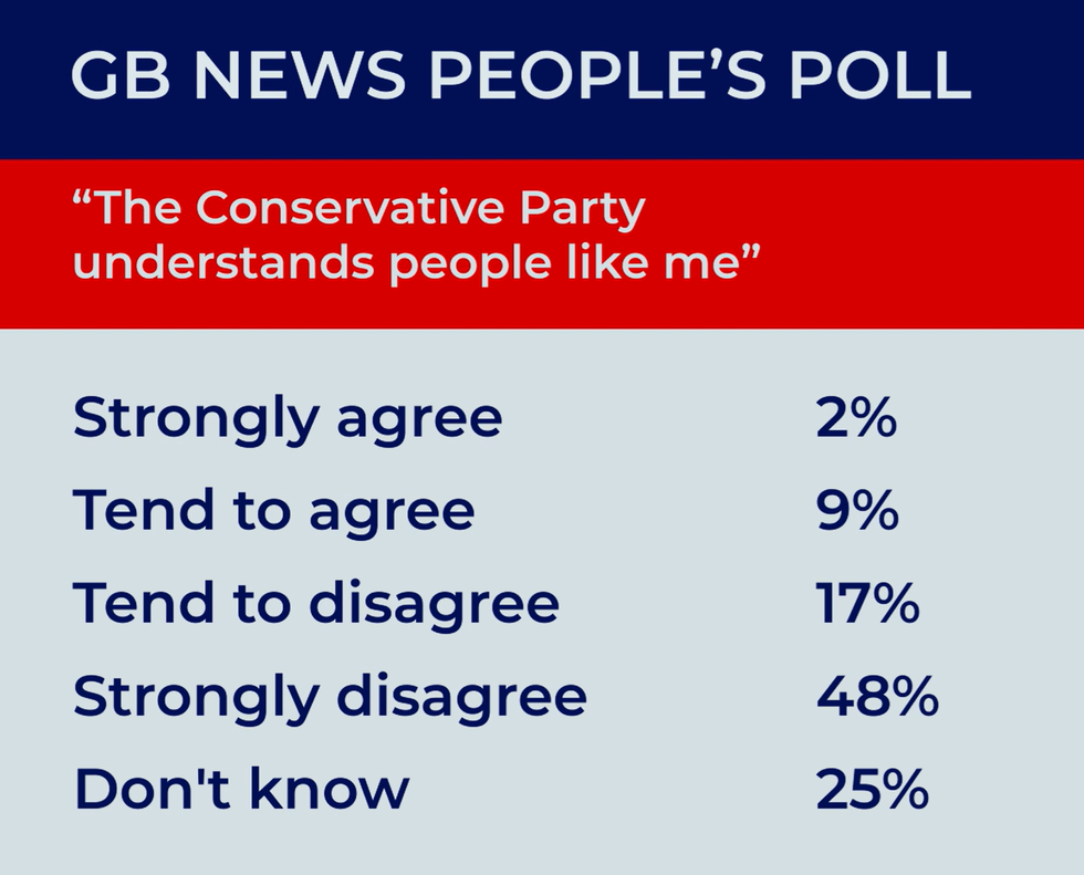 A graphic of responses to whether the Conservative Party "understands people like me"