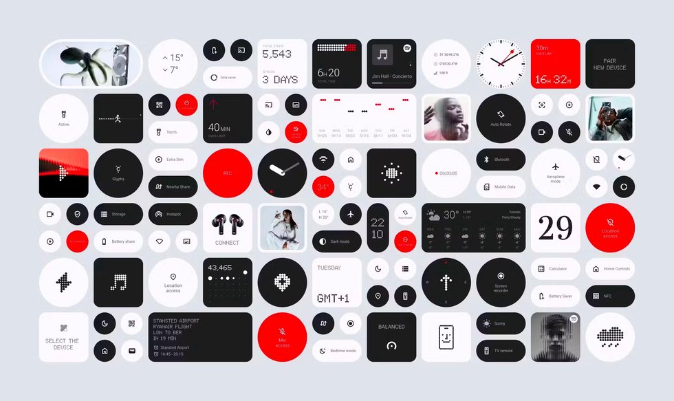 a grid of widgets designed by nothing for its android operating system
