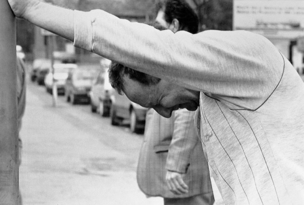 A grieving fan outside Hillsborough stadium