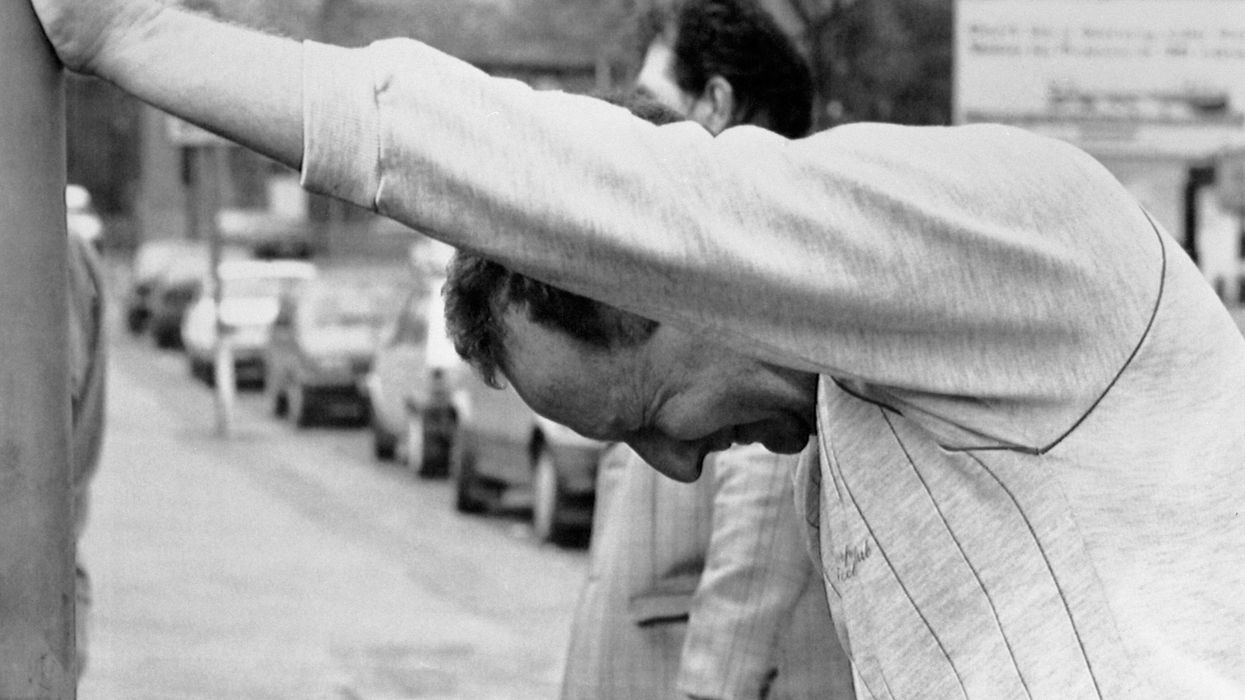 A grieving fan outside Hillsborough stadium
