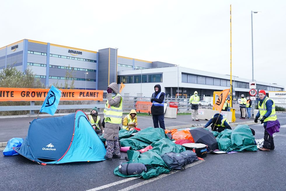 A group of activists blocked an Amazon distribution centre.