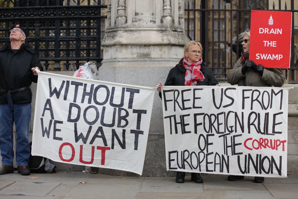 A group of pro-Brexit demonstrators outside the Houses of Parliament
