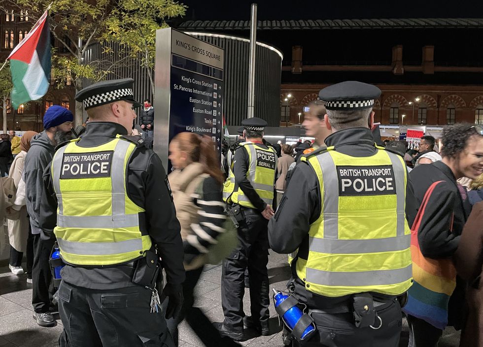 A group of protesters take part in a pro-Palestine demonstration in London