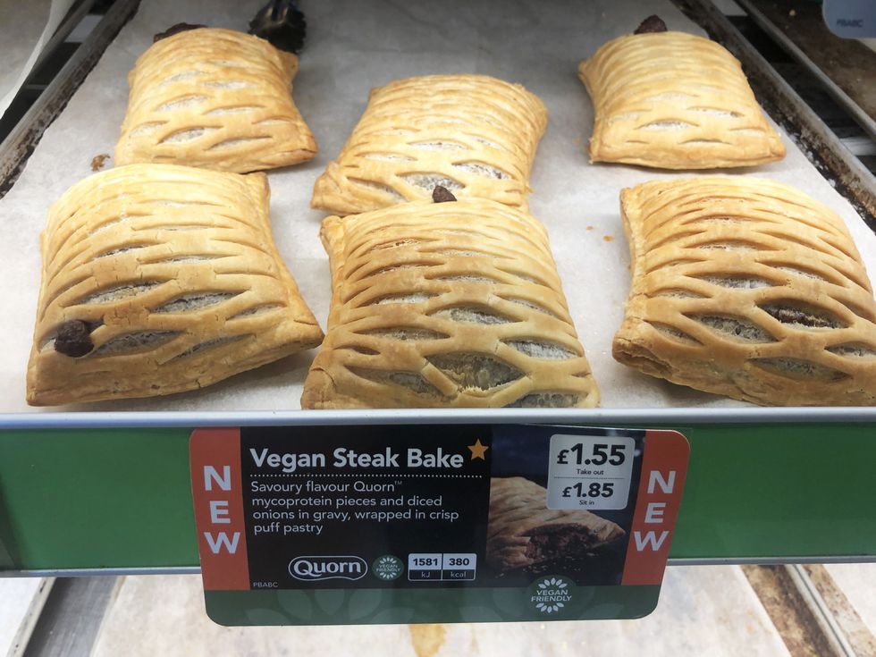 A group of vegan steak bakes at Greggs