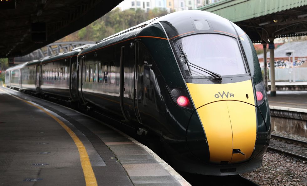 A GWR (Great Western Railway) train waits on a platform at Bristol Temple Meads station in Bristol.