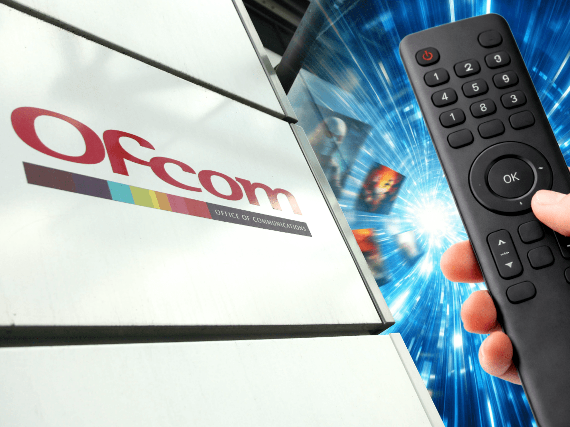 a hand holds a remote control with streaming shows pictured in the background from netflix, prime video, and more