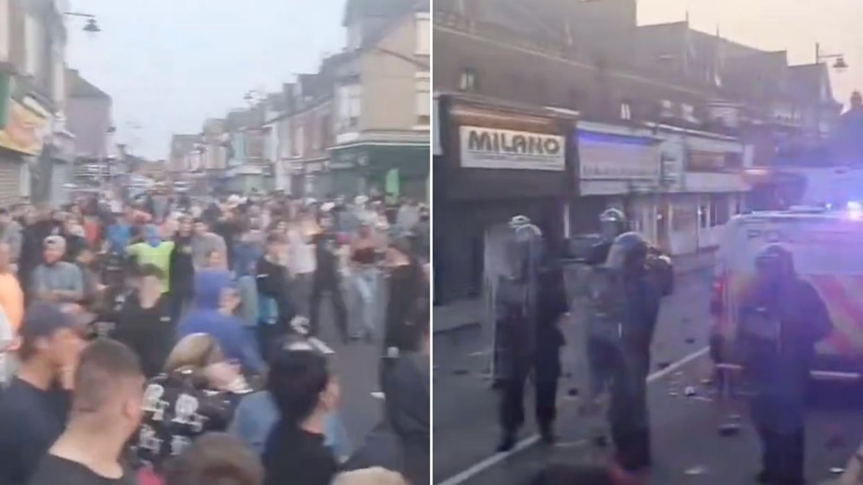 Protesters throw 'bricks and metal beam' at riot police in Hartlepool as hundreds gather in town centre
