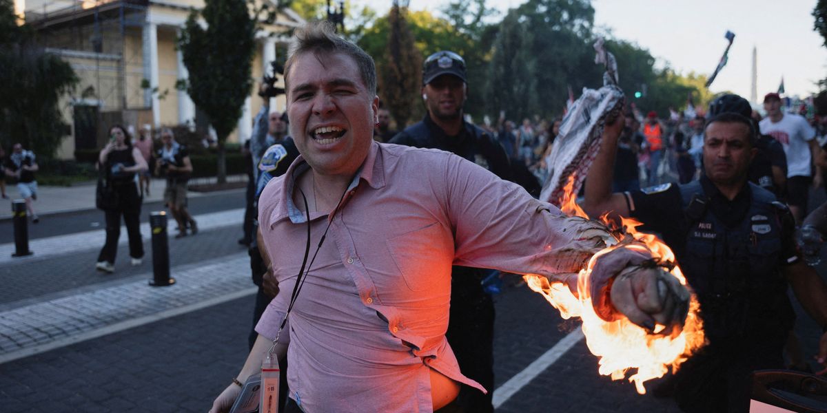 NextImg:Man sets himself on FIRE outside White House during pro-Palestine protest