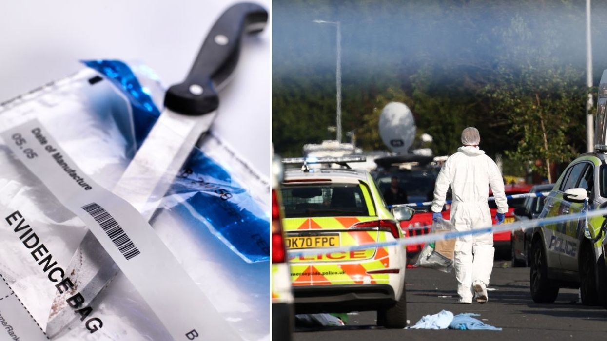A knife in an evidence bag and police at Southport stabbing locations