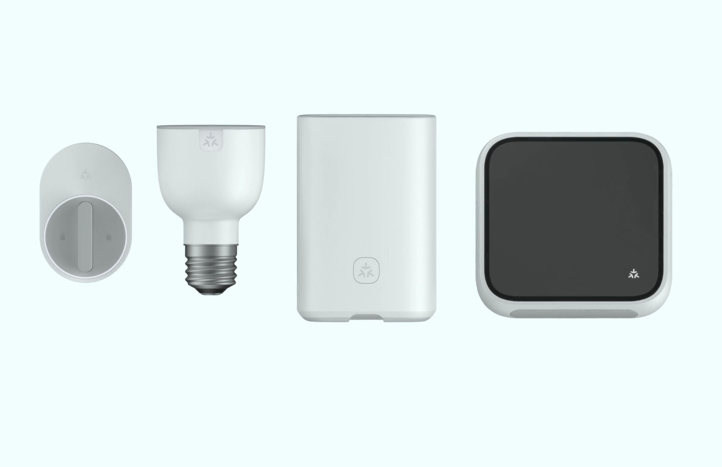 a lightbulb router screen and other smart home gadgets with the matter logo