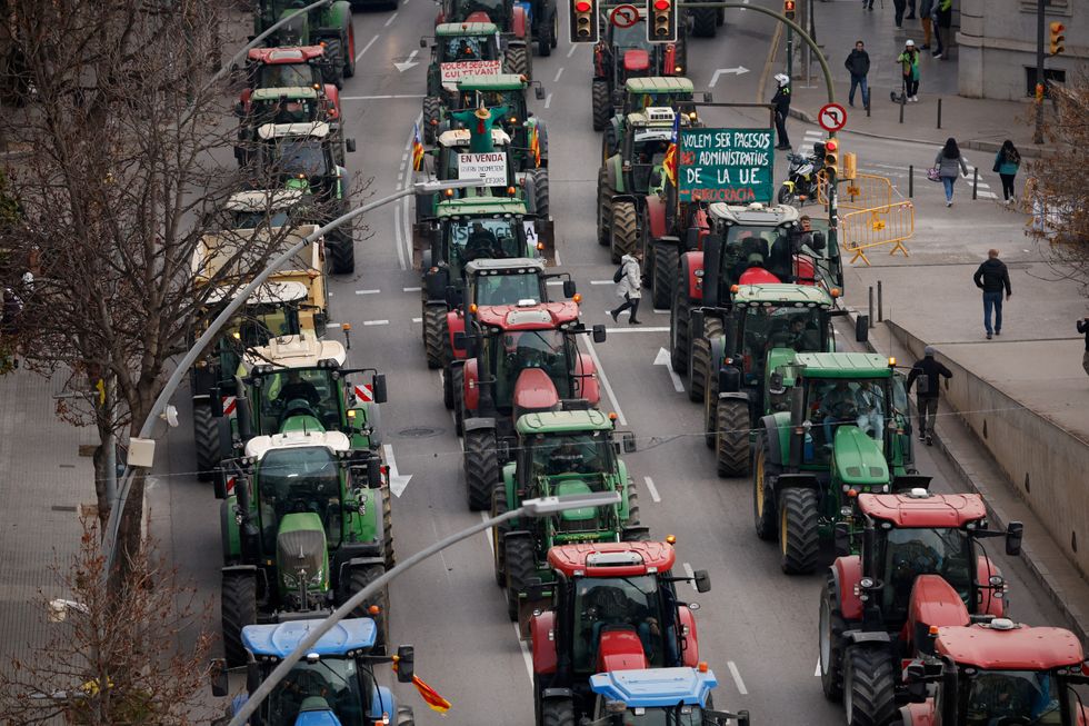 A line of tractors