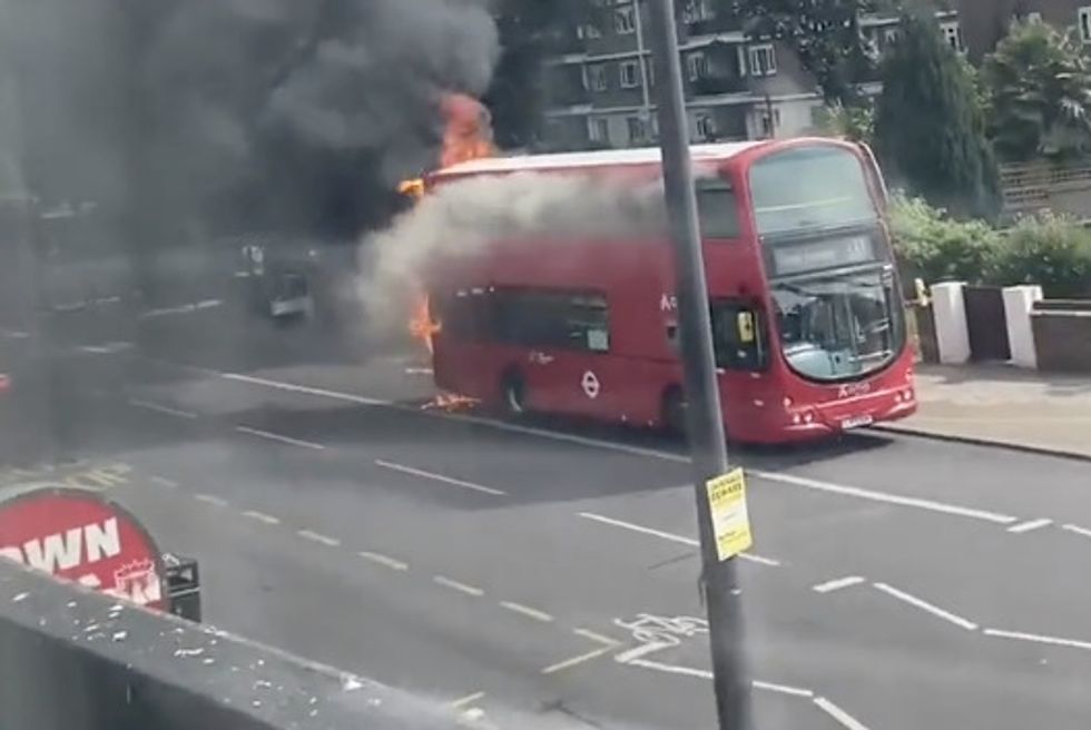 A London bus has burst into flames