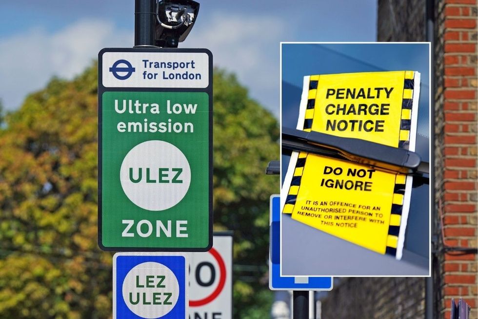 A London Ulez sign and a penalty charge notice on a windscreen