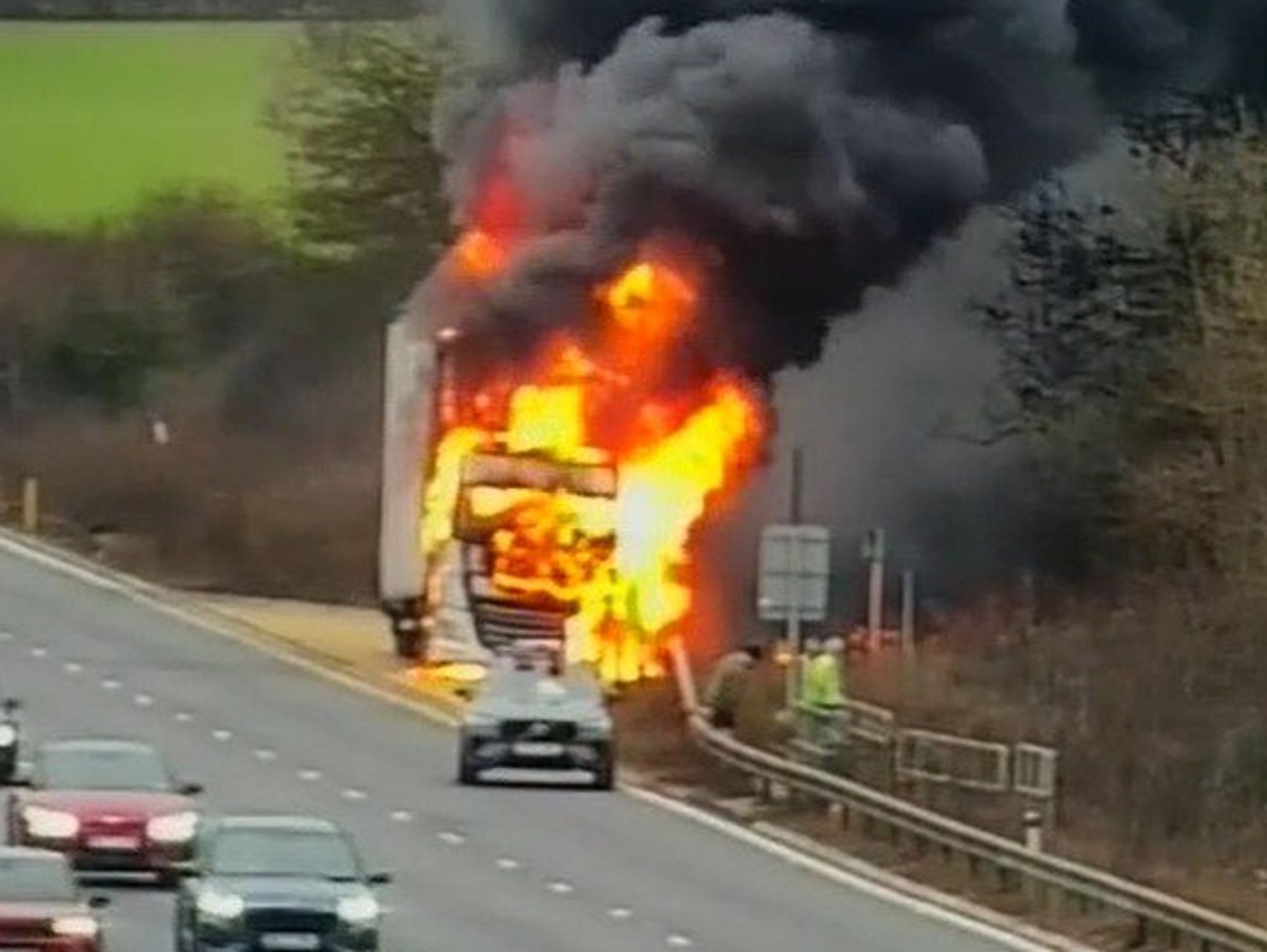 A lorry on fire