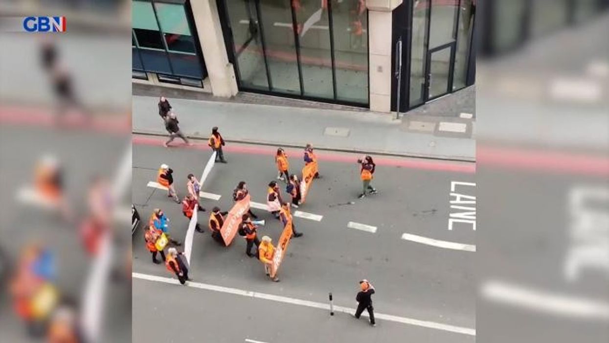 Man furiously throws Just Stop Oil protester to the floor and smashes phone