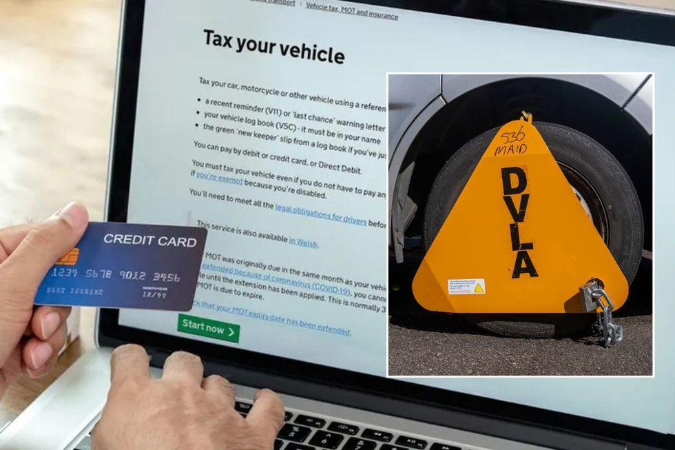 A man paying for his car tax and a DVLA wheel clamp
