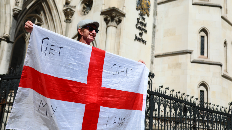 A man protesting outside the Court of Appeal
