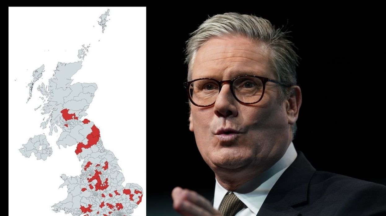 A map of Labour seats identified by GB News and Sir Keir Starmer