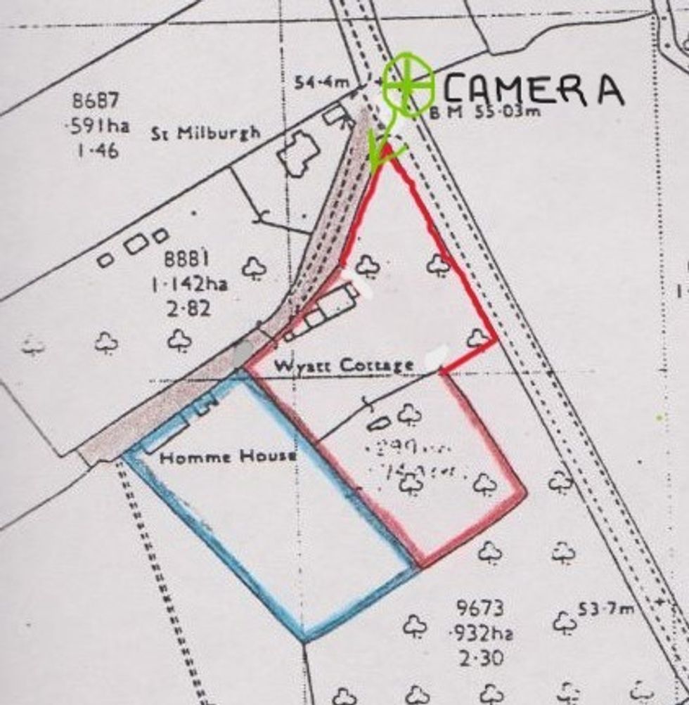 A map of the camera's location in relation to Prior's property