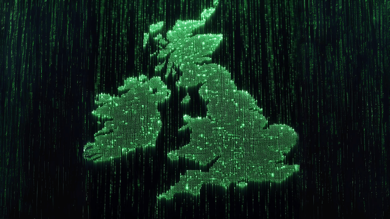 a map of the uk created from green computer code