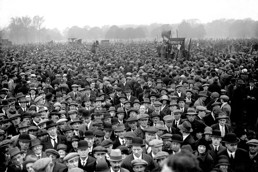 A massive gathers in Hyde Park for a meeting during the General Strike.