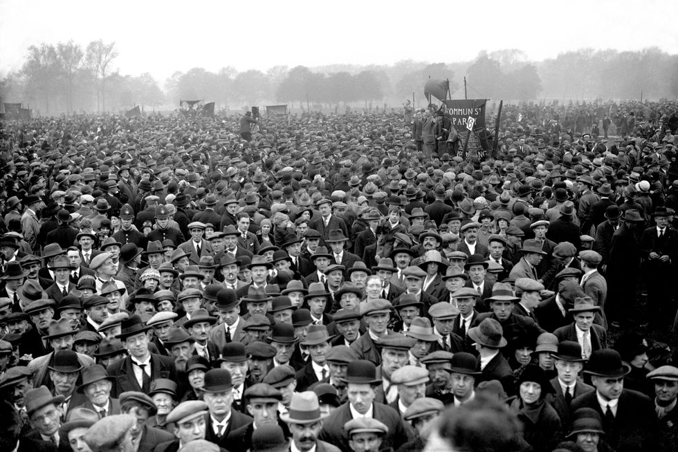 A massive gathers in Hyde Park for a meeting during the General Strike.