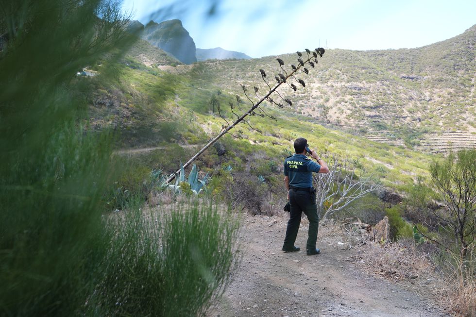 A member of the Guardia Civil near the last known location of Jay Slater, near to the village of Masca, Tenerife,