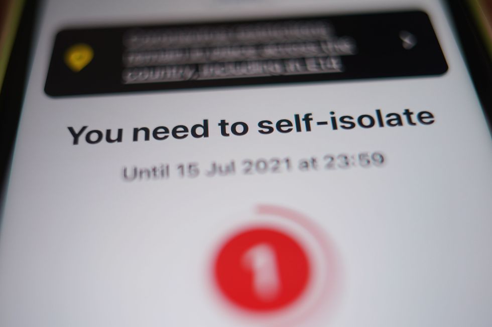 A message to self-isolate displayed on the NHS coronavirus contact tracing app.