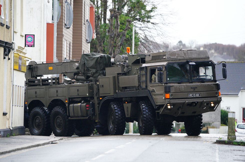 A military vehicle at the scene near St Michael Avenue, Plymouth, where residents have been evacuated