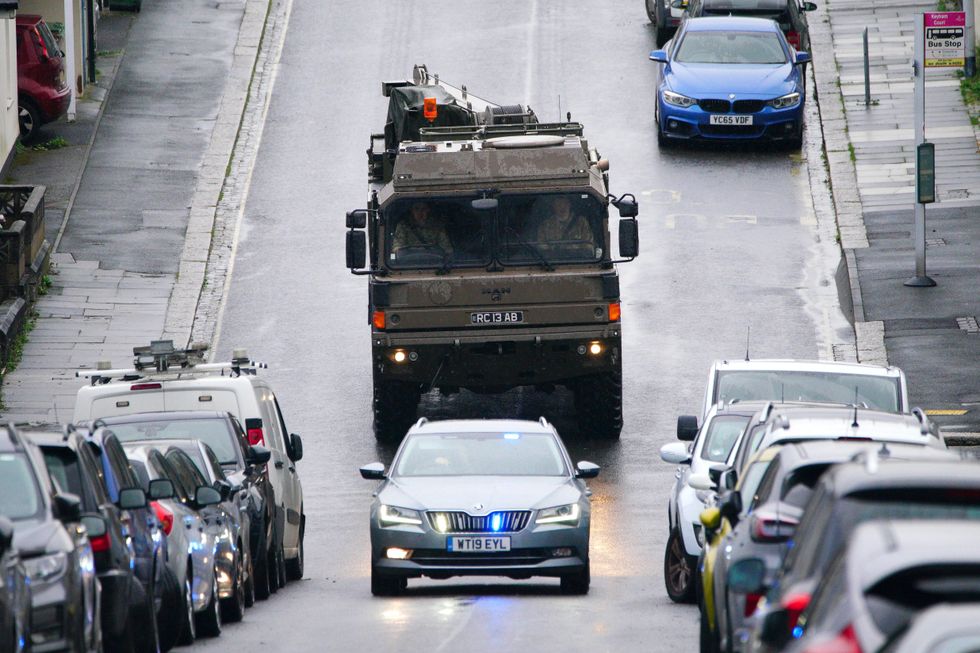 A military vehicle at the scene near St Michael Avenue, Plymouth