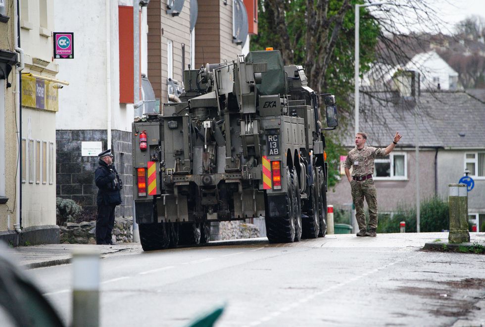 A military vehicle at the scene near St Michael Avenue, Plymouth