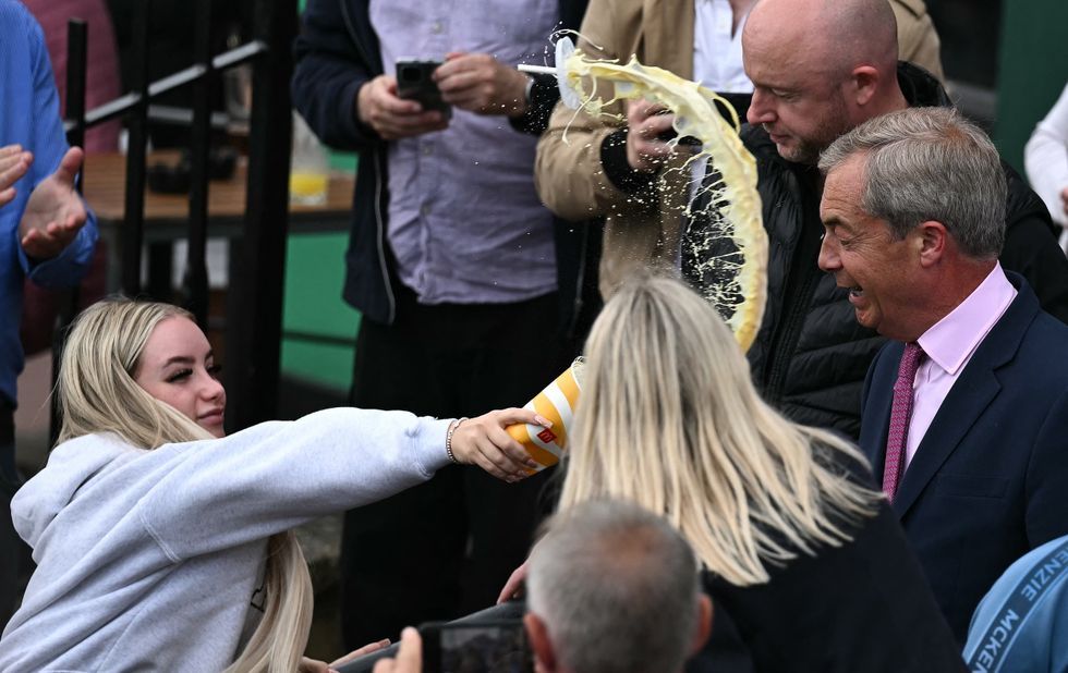 A milkshake was thrown at Mr Farage during a visit to Clacton-on-Sea