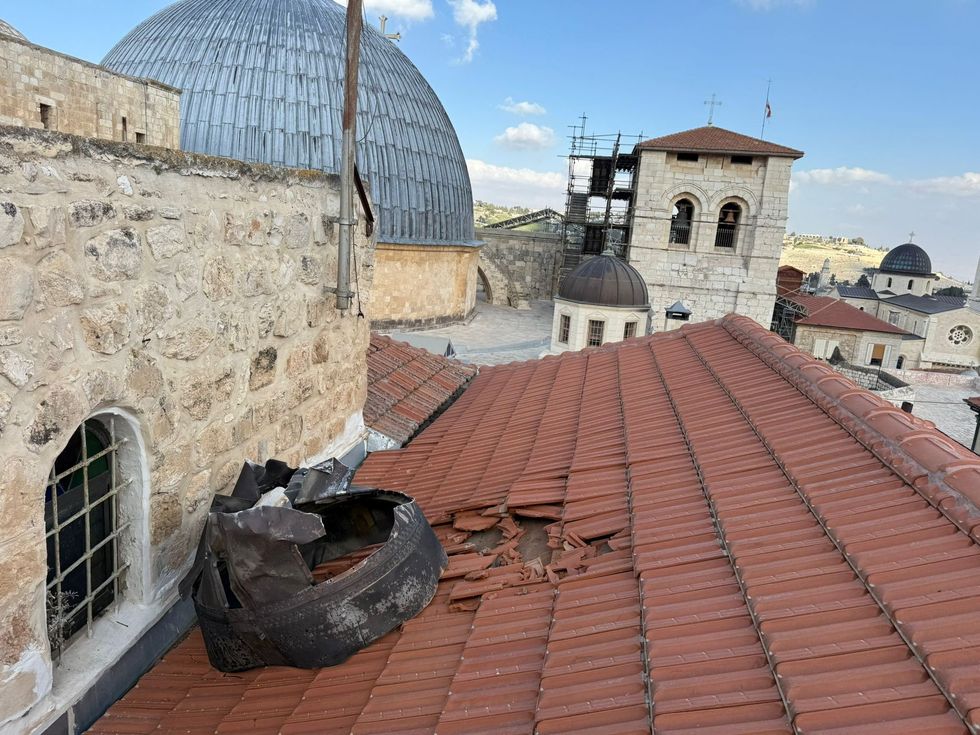 A missile fragment on a rooftop near the Church of the Holy Sepulchre
